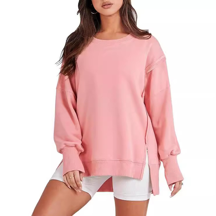 Amazon 2024 foreign trade Europe and the United States new round neck long sleeve top women's burr split stitching sweater cross-border women's clothing