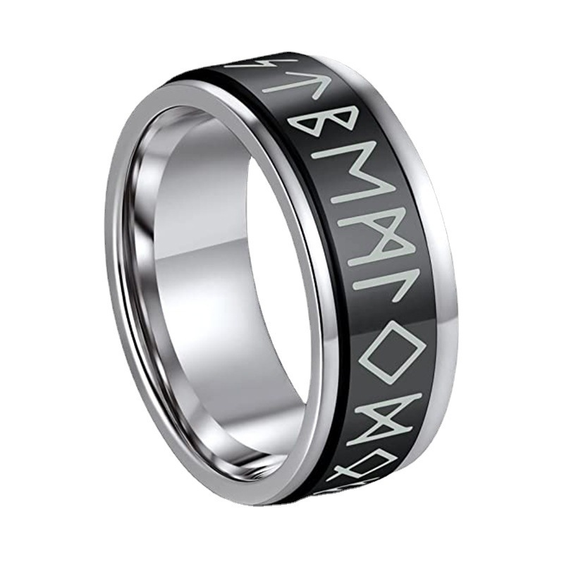 Canding European and American cross-border stainless steel rotatable Viking text ring titanium steel personality simple totem trend ring