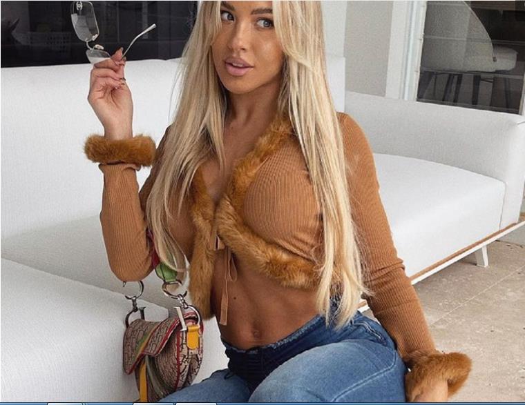 European and American Style 2023 Autumn Sexy Women's Top New Style Mao Mao Lace-up Pit Cardigan Short V-Neck Slim-Fit Knitted