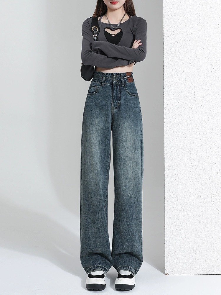 Wide Leg Pants Vintage Straight Jeans Women's Summer Thin 2023 New High Waist Loose Slim Look Mop Pants