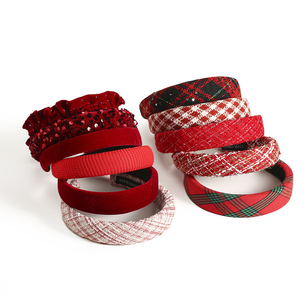 New style high-grade Christmas headband high Skull top wide brim wool New Year red headband wash face autumn and winter hair accessories wholesale