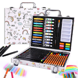 Children's Day Gift 53pc Marker Crayon Color Lead Acrylic Pigment Powder Cake Brush Set Art Painting