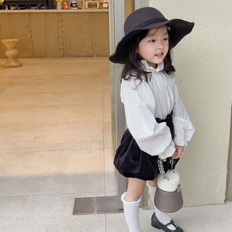 Girls' Shirt French Court Style Retro Puff Sleeve Ear Edge Collar Lace Pleated Long Sleeve Shirt Doll Shirt