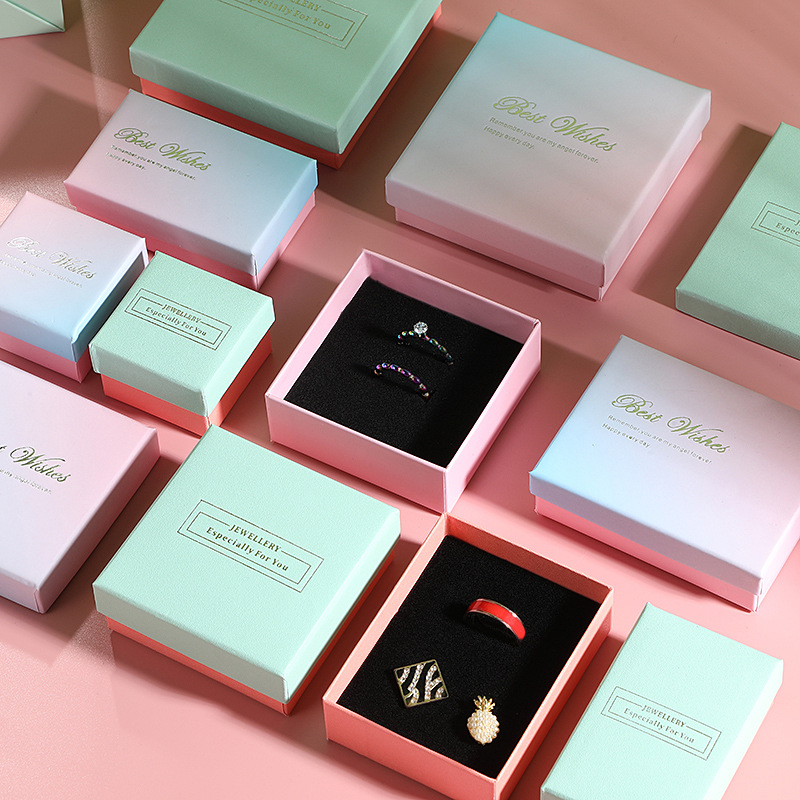Built-in sponge heaven and earth cover jewelry box packaging exquisite gift box laser text craft gift box gift bag