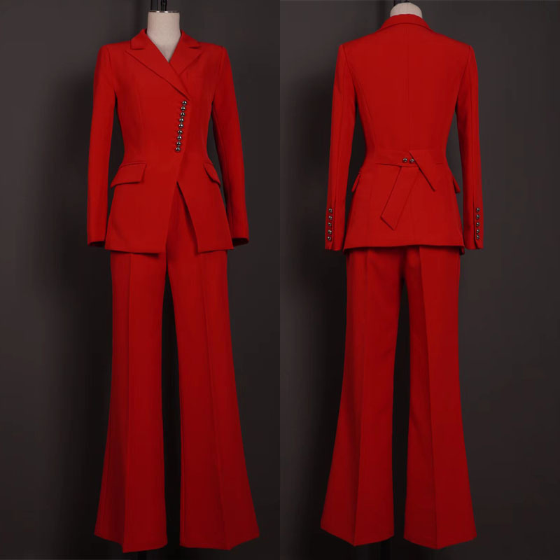 Star Fashion Temperament Festive Red Professional Suit suit Goddess Fan Host President Suit Work Clothes