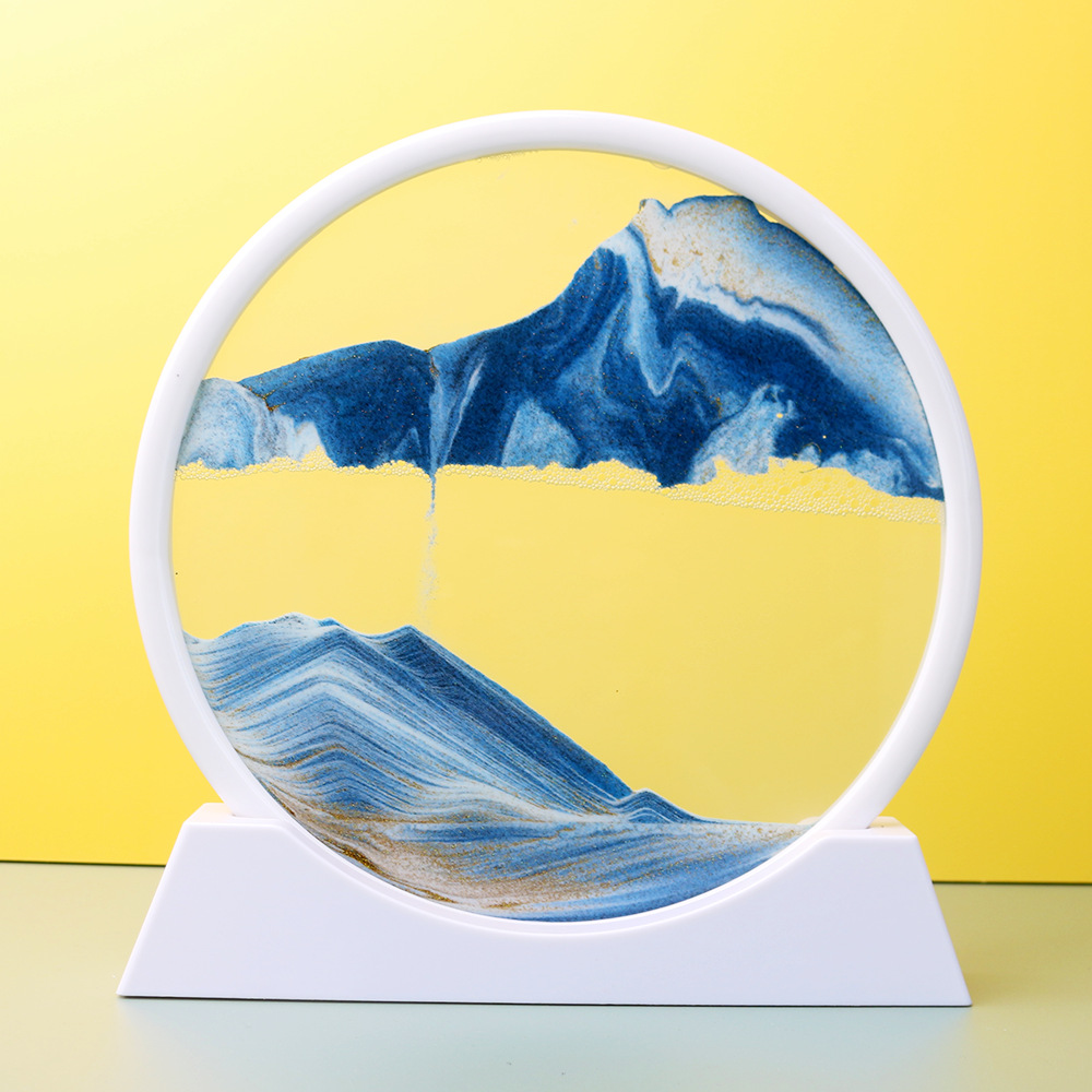 Creative tremolo blue 3D quicksand painting decoration glass frame DIY hourglass living room decorative painting micro landscape gift