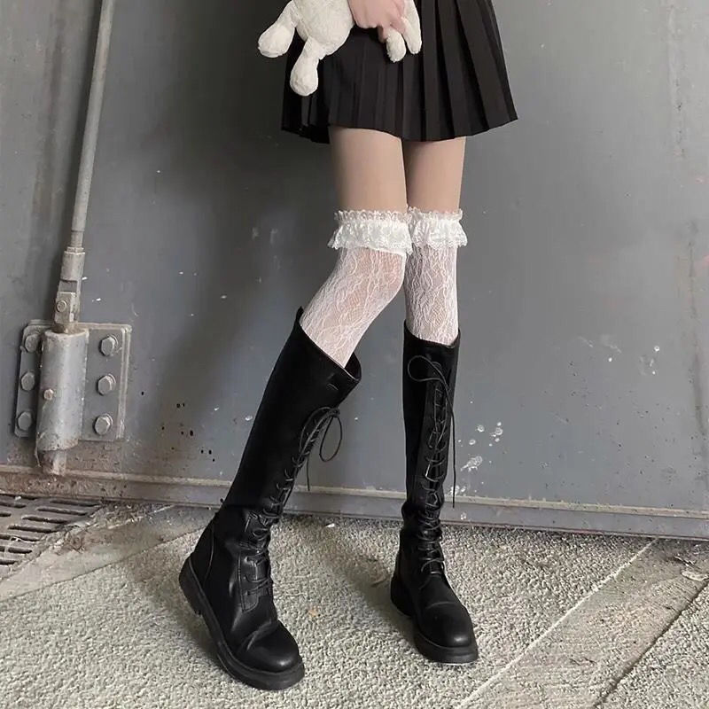 Lolitaロリータストッキング白レース靴下膝メッシュ中筒ふくらはぎソックス薄手少女jk靴下|undefined