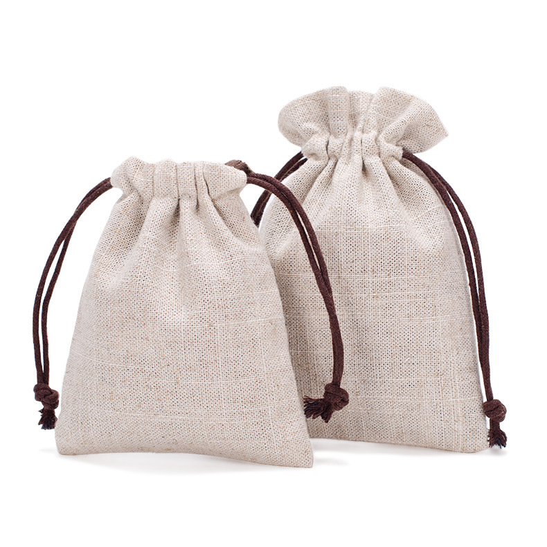 Spot wholesale double cotton and linen bunt pocket flannel drawstring linen bag jewelry bracelet storage text play bag
