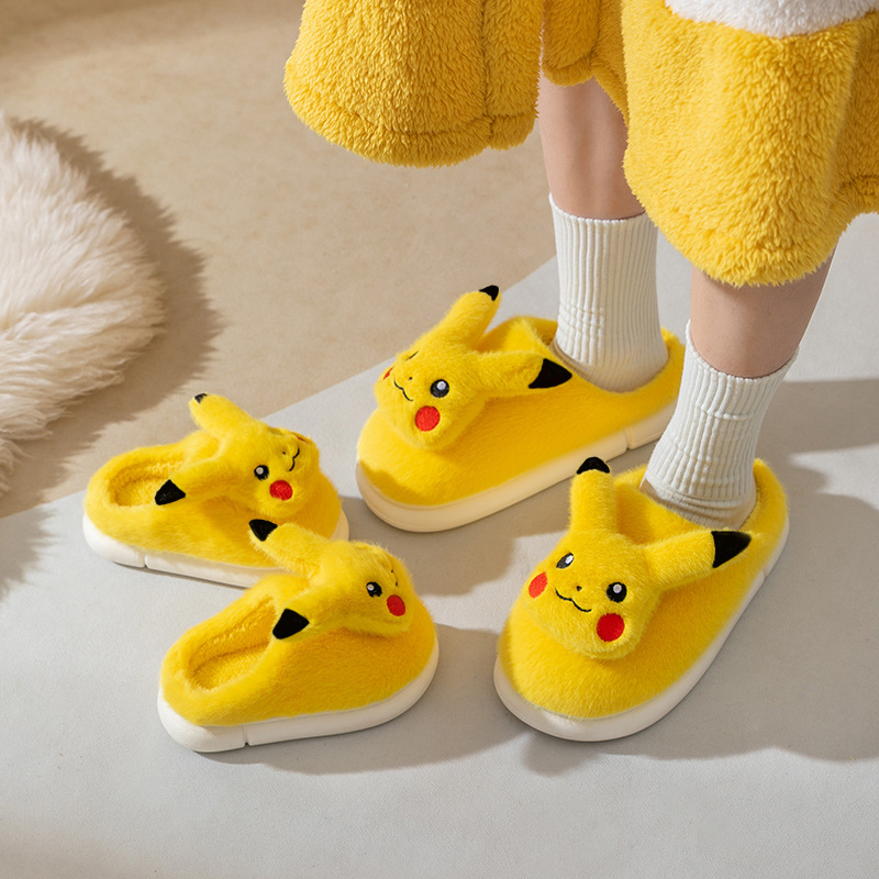 Pikachu Cotton Slippers Women's Autumn and Winter 2023 New Home Indoor Moon Shoes Cartoon Cute Non-slip Warm Cotton Slippers