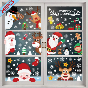 2025 Amazon Cross-border Christmas Window Stickers Shop Mall Window Glass Holiday Static Decorative Wall Stickers