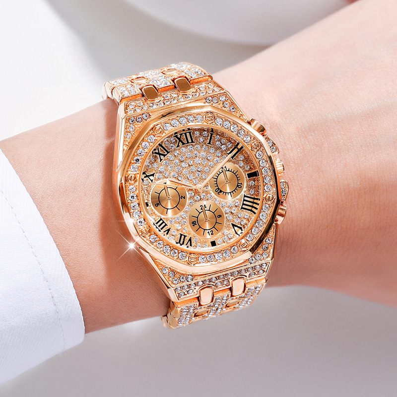 Explosive New HOT Watch Factory Direct Foreign trade high-grade diamond three-eye set full diamond silver powder_voghion.com