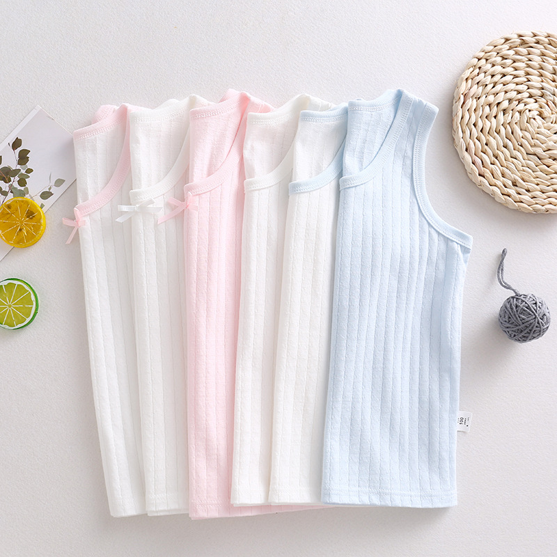 Summer solid color children's vest boys and girls baby 100 cotton thin pajamas boneless base breathable generation wholesale