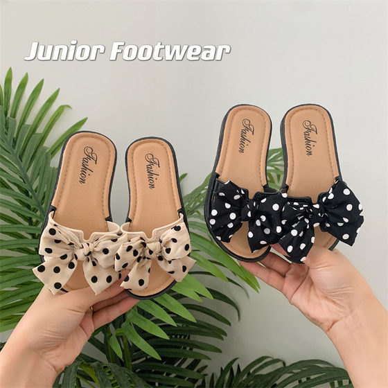 Summer Big Children's Slippers Girls' Sandals Casual Bow Non-slip Outwear Korean Style Soft-soled Women's Shoes