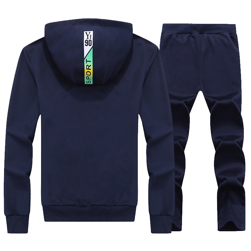 Spring Hooded Casual Suit Korean Stitching Contrast Color Student Daily Sports Velvet Suit Two-Piece Suit