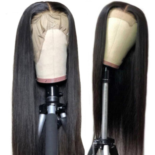 Amazon European and American Foreign Trade hand-woven front lace wig headgear black long straight hair chemical fiber headgear T-shaped lace wig