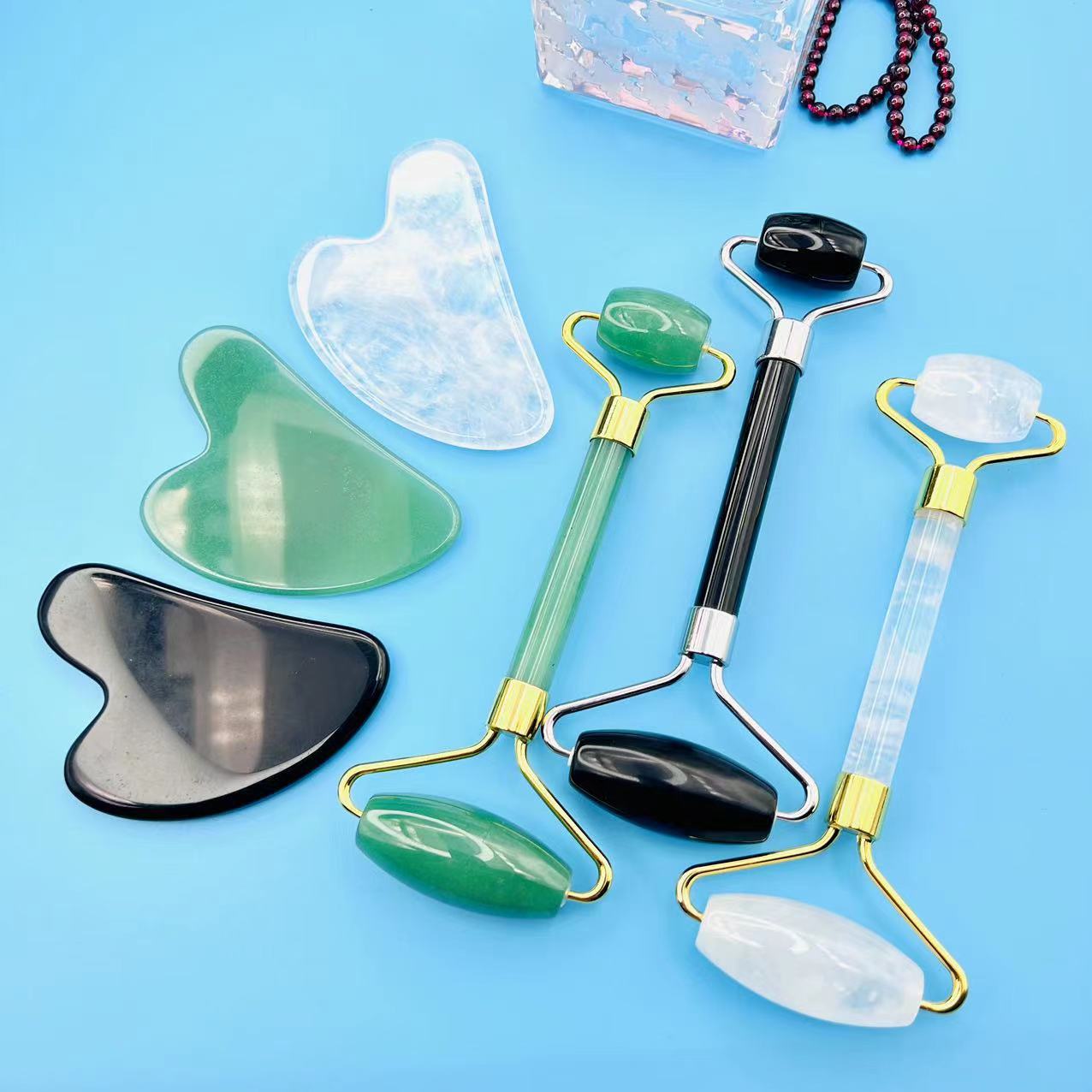 SOURCE manufacturer jade roller massager powder Crystal roller Jade beauty container jade roller thumb suit