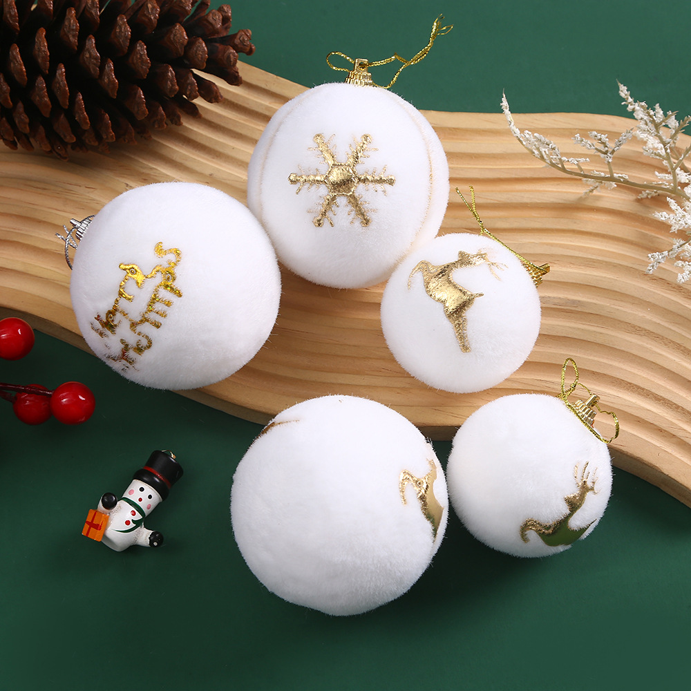 Christmas foam plush ball gold powder patch Christmas decoration hanging ball Christmas tree decoration pendant atmosphere layout supplies