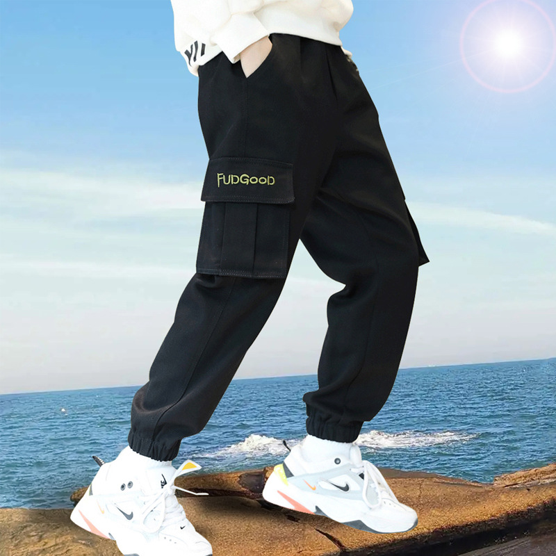 Zhongda Boys Cotton Pants Children's Overalls Boys Spring and Autumn Casual Fleece-Lined Trousers 2022 Winter Sports Pants