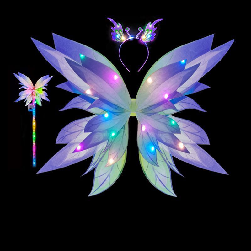 New Flower Fairy Luminous Wings Props Elf Back Decoration Princess Skirt Little Magic Fairy Suit Girl Festival Jointly