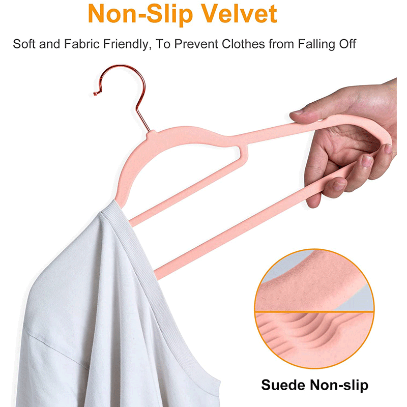 Flocking Hangers Rose Gold Hook Pink Flocking Hangers Finisher Traceless Velvet Suede Non-slip Clothes Support Clothes Hanging