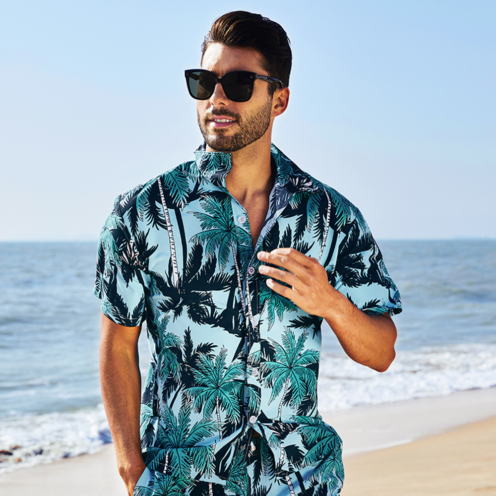 Beach shirt men's cross-border hot sale New classic Hawaiian style retro quick-drying loose beach vacation shirt