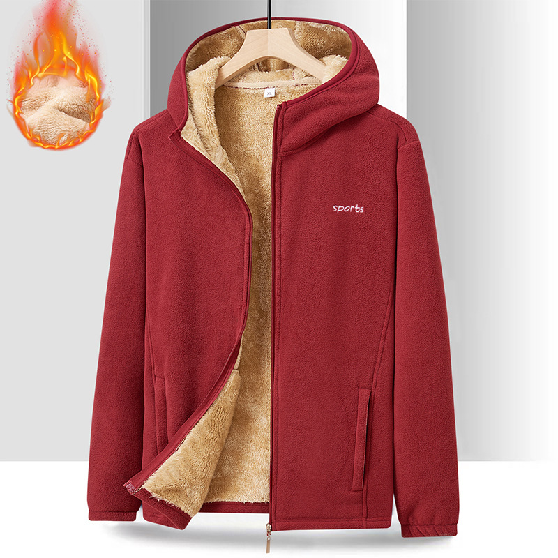 Fleece-lined thick polar fleece cardigan hooded sweater men's plus size loose casual jacket lambswool warm fleece jacket