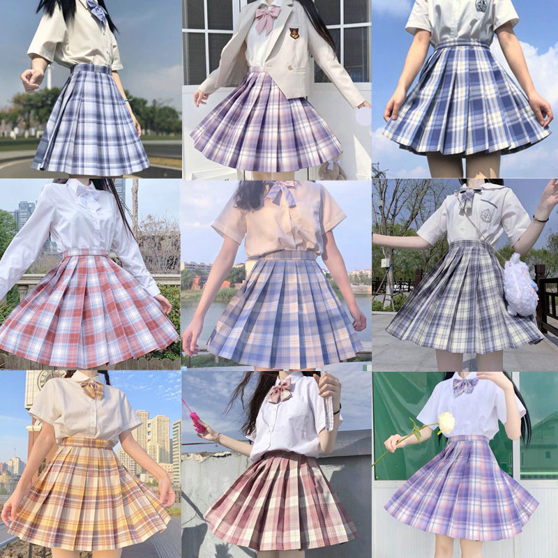 Japanese JK Lattice Dress Youth Spring and Summer Women's JK Uniform Full Embroidered Shirt Gentle One-Knife Sailing Suit Pleated Skirt