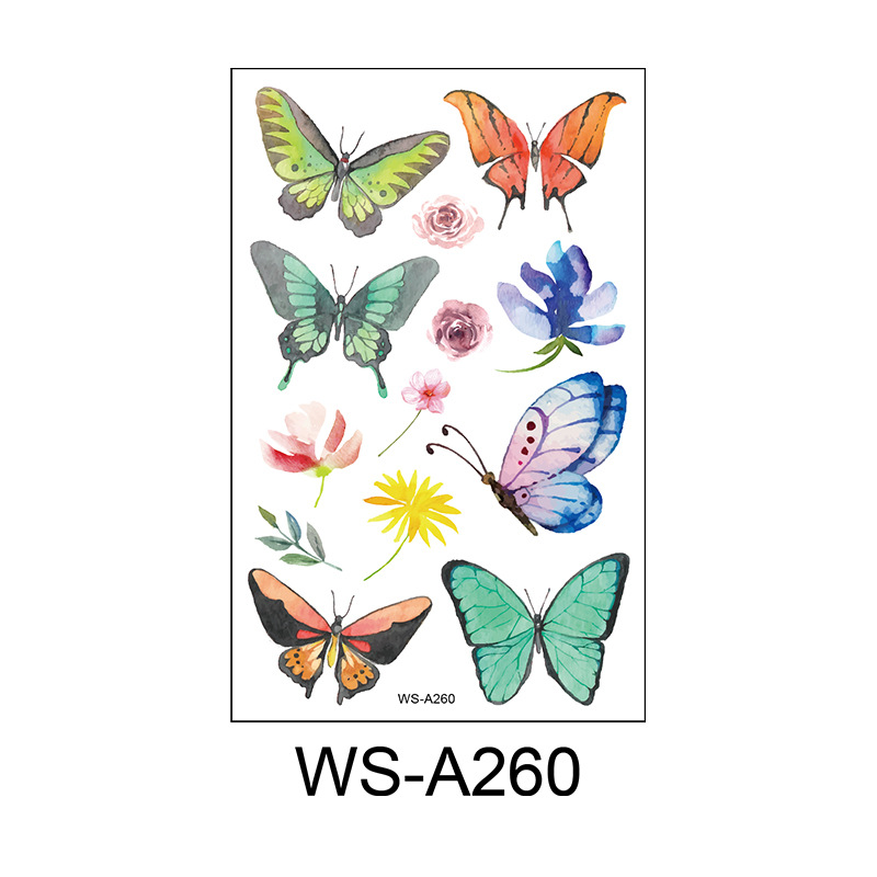 New Butterfly Tattoo Sticker Waterproof Sweat Children's Cute Watercolor Cartoon Color Flower Butterfly Sticker Temporary Tattoo Sticker