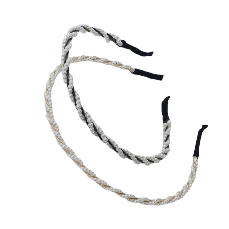 Pearl headband female bride hair accessories hand-woven French hairpin stall Korean bow crown headband wholesale
