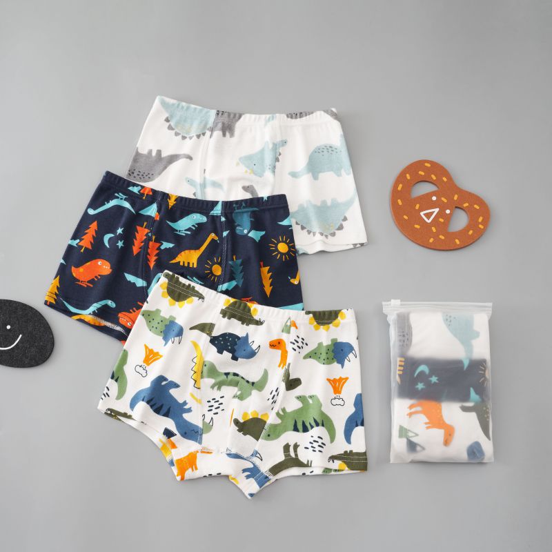 European and American children's underwear boys' rib boxer cotton underwear cartoon dinosaur baby boxer underwear