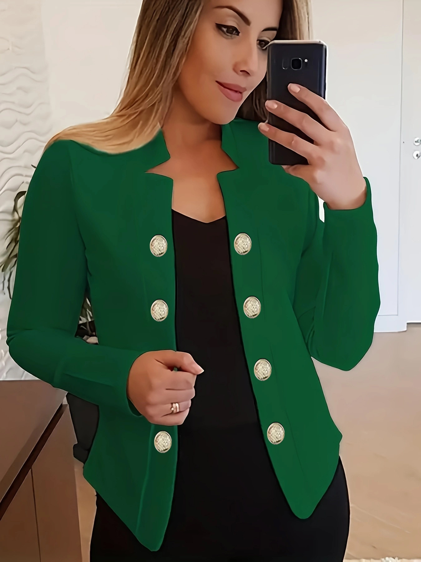  new Amazon AliExpress cross-border European and American fashion women's solid color buttoned top blazer