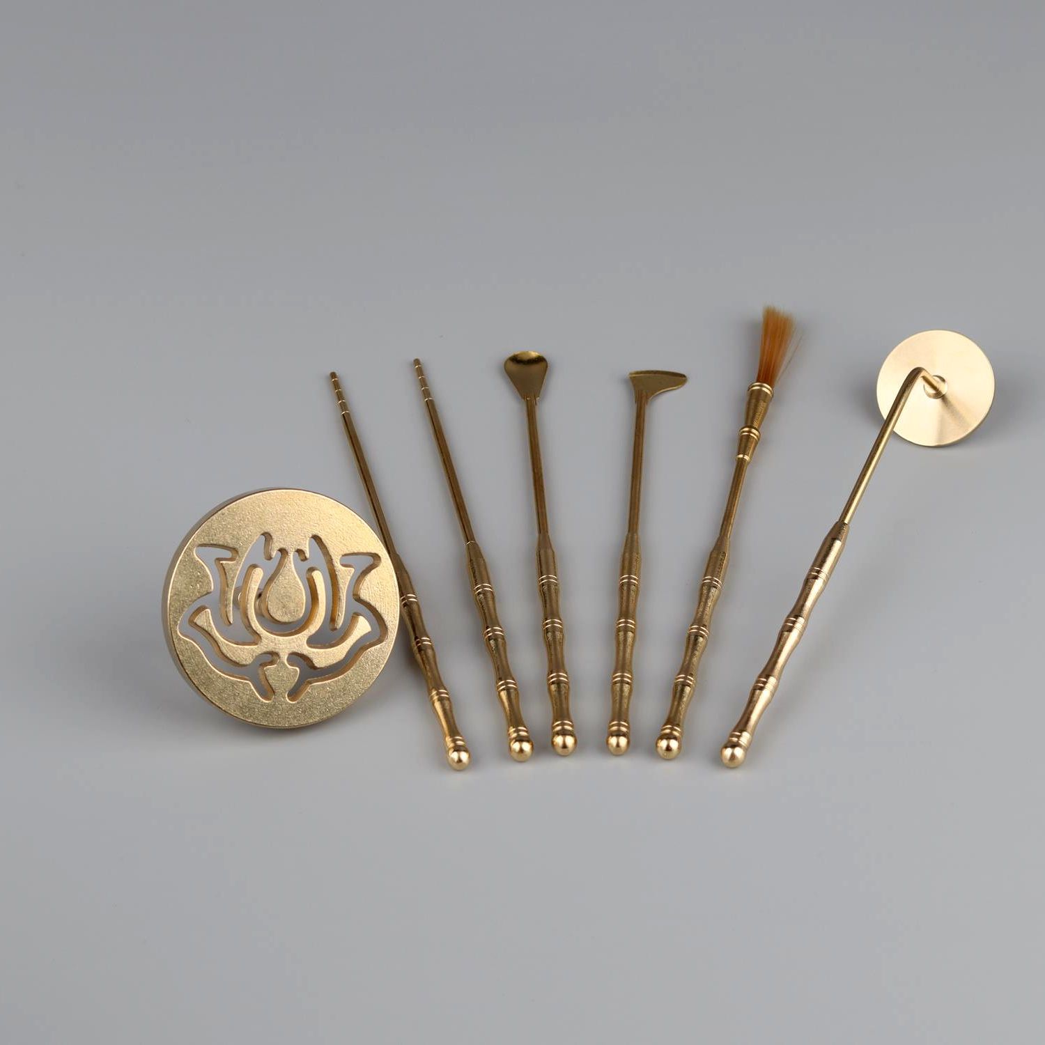New brass natural color incense burner suit incense ceremony tool appliance Gray pressure incense brush incense shovel suit
