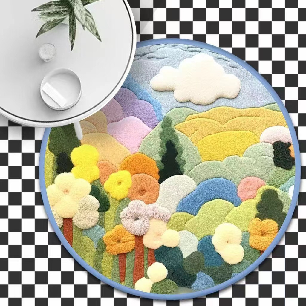 Three-dimensional round living room coffee table carpet plush thickened bedroom mirror front bedside blanket 3D cashmere absorbent floor mat