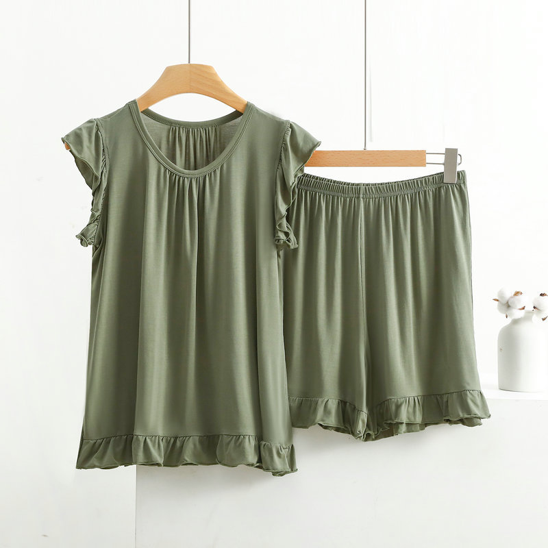Modal Lace Vest Shorts Pajamas Women's suit Ear-Edge Home Clothes Loose Thin Summer Two-Piece Set