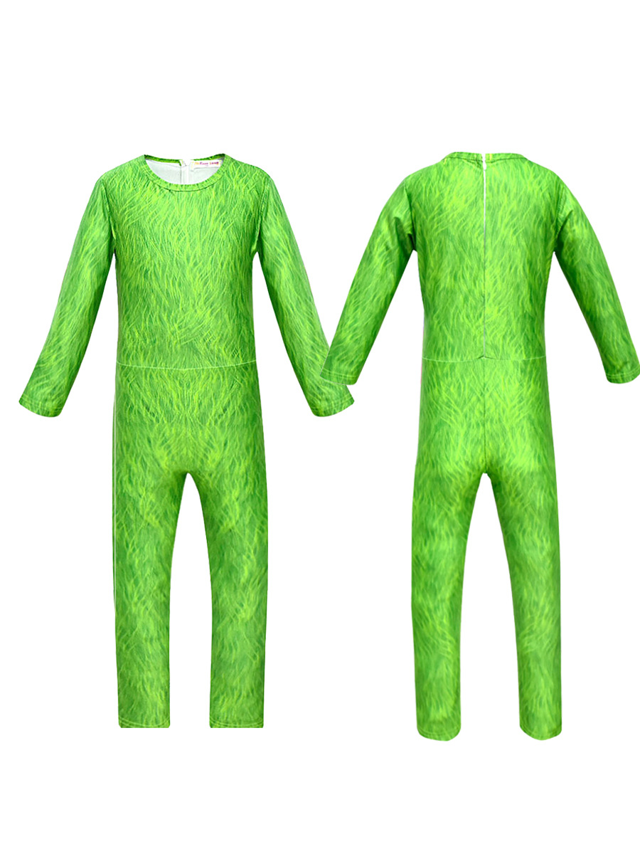 Halloween green fur monster cosplay Grinch TheGrinch children's jumpsuit tights stage performance clothing