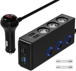 Car Charger one minute three multi-function cigarette lighter multi-purpose usb fast charge one drag three with digital display smart plug