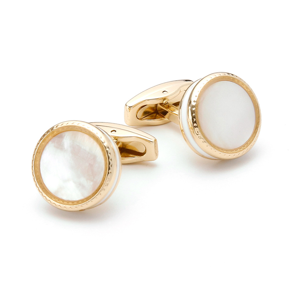 Men's cufflinks cross-border hot-selling high quality light luxury inlaid shell gold round button jewelry in stock 1 pair wholesale