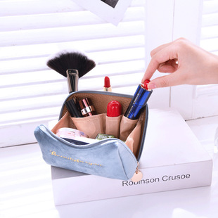 Velvet Zipper Handheld Cosmetic Bag Embroidered Cylinder Lipstick Storage Bag Cosmetic Bag Large Capacity Ins Style High Color Value