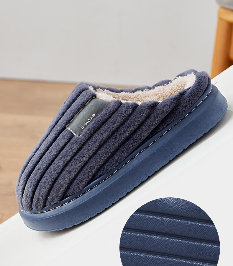 Pantoufles grande taille avec sensation de merde Pantoufles en coton peluche thermique extra larges pour hommes, semelle épaisse, antidérapantes, pour l'automne et l'hiver, grande taille_voghion.com