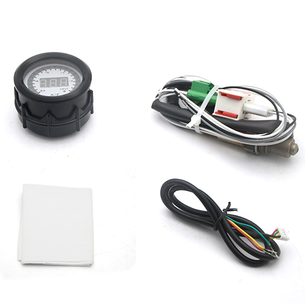 2-inch 52MM white surface digital LED blue light air-fuel ratio meter modified car instrument with oxygen sensor 0-1V