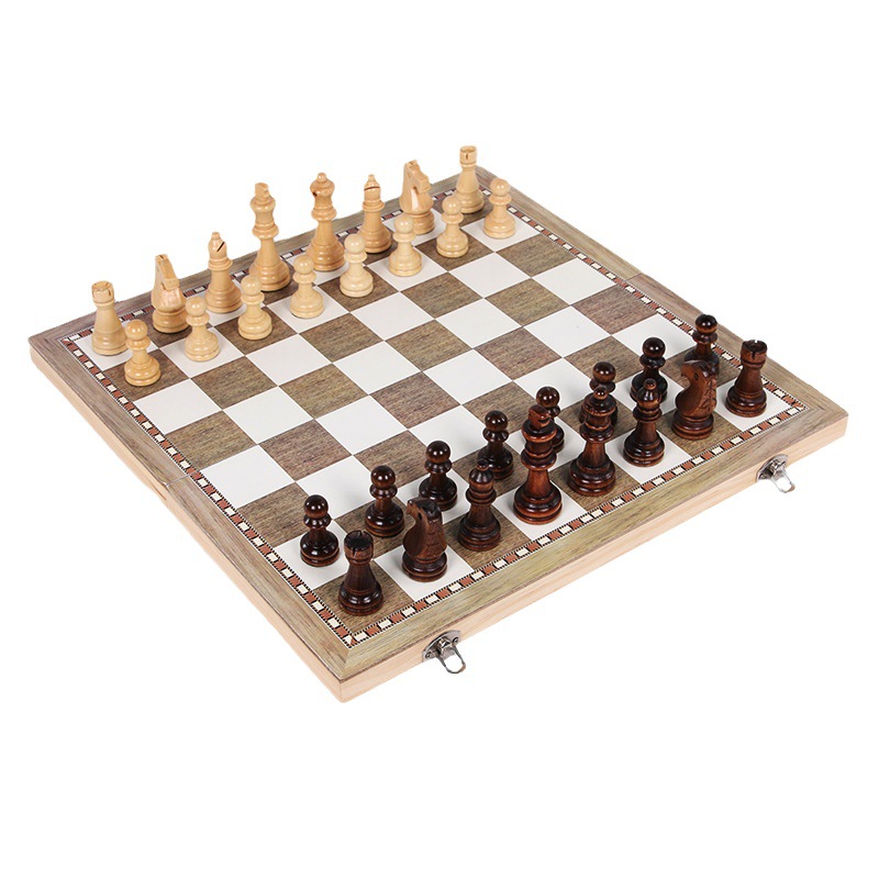 Solid Wood three-in-one chess foldable competitive teaching puzzle chess table game toys cross-border for factory sales