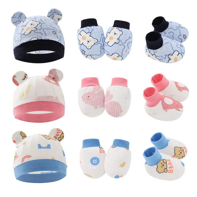 Foreign trade Europe and the United States baby hat baby gloves foot cover newborn fetal hat baby hat three-piece 8922023