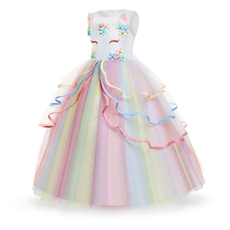 Amazon European and American Cross-border Girl Dress ins Unicorn Princess Dress Long Dress Children's Flower Girl Dress