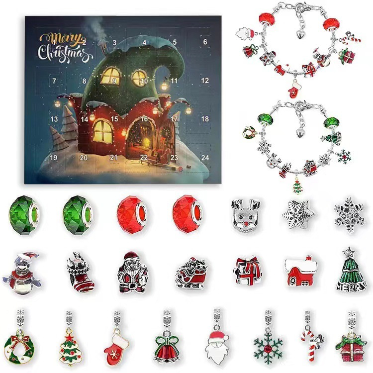 Cross-border Christmas alloy blind box bracelet countdown jewelry children's alloy jewelry decorations blind box gift