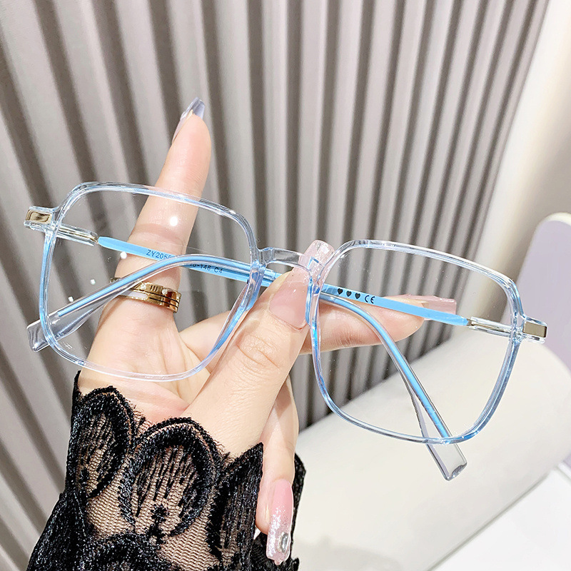 新しい韓国の青いメガネのフレームのファッション的な大きいフレームの角型のすっぴんの平光鏡の近視の完成品は度数のメガネがあります。|undefined