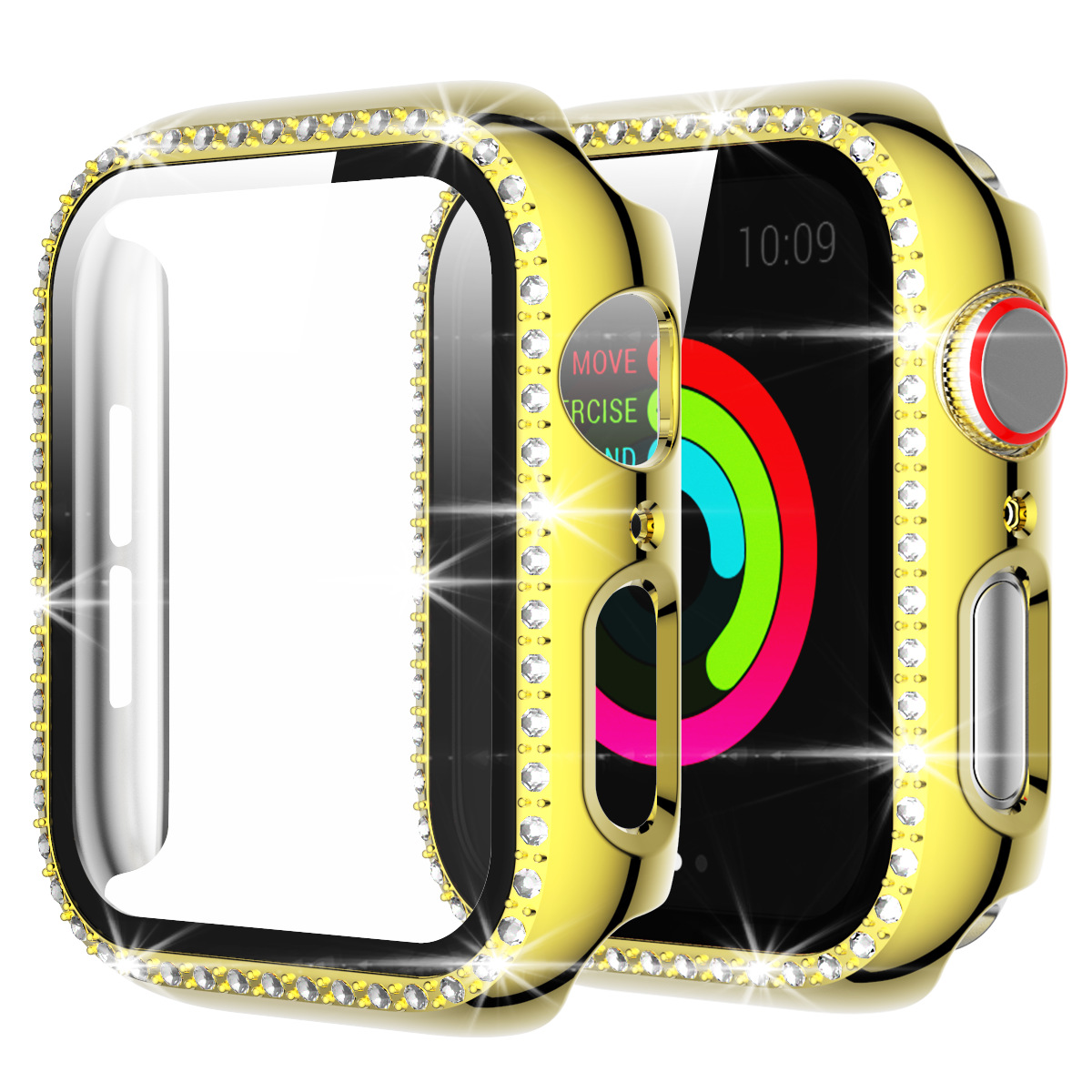 For Apple Watch 9 Case Apple Watch Diamond Protective Cover One-piece Case iWatch Tempered Glass Film