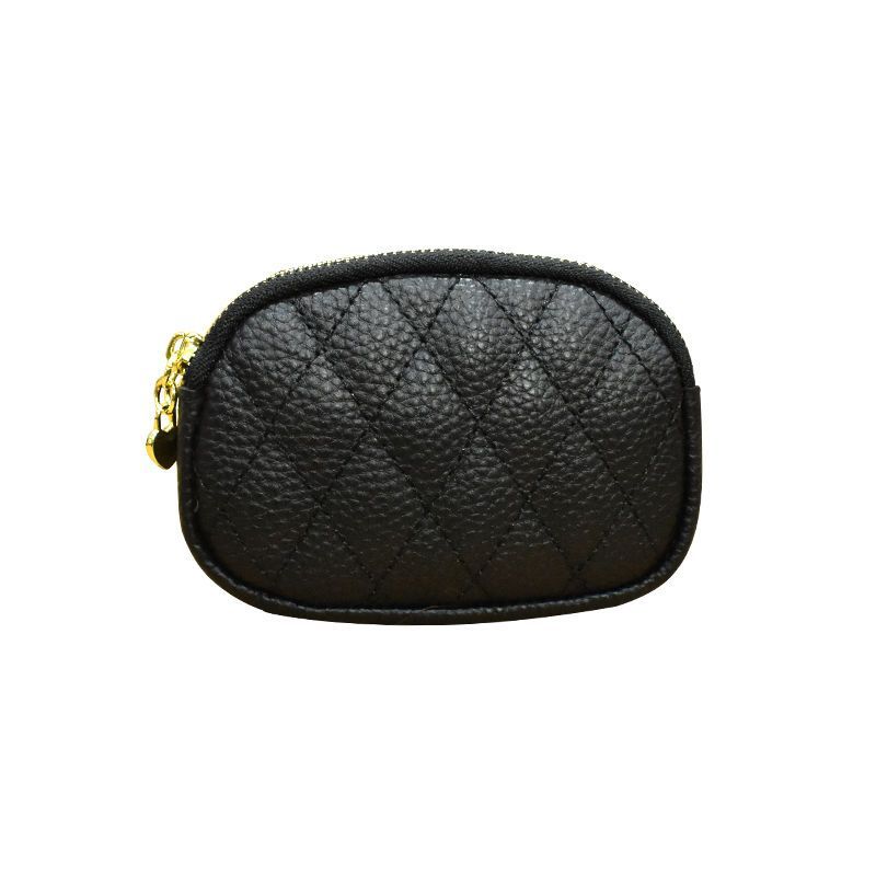 New double-layer zipper vintage diamond car stitching key case coin purse key ring pendant storage bag for women