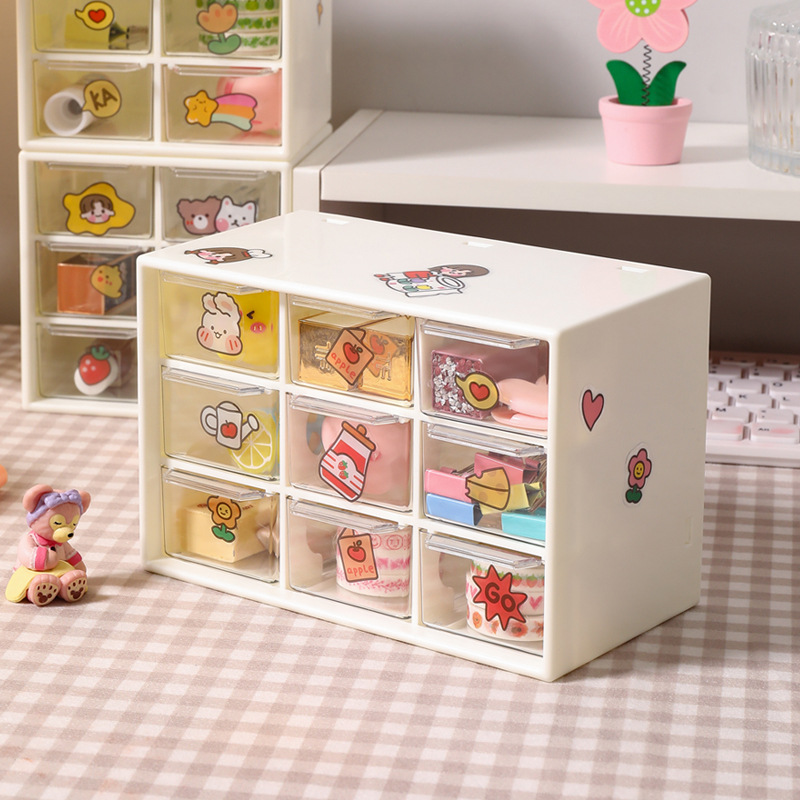 Internet Celebrity ins Hand Account Tape Six-Palace Lattice Transparent Drawer-Type Storage Box Girls' Dormitory Nine-Palace Lattice Storage and Arrangement