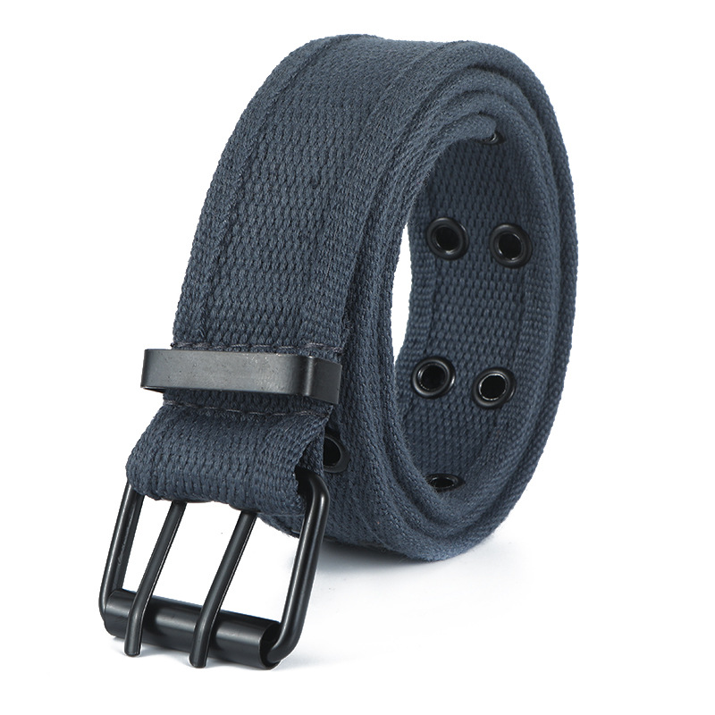 New Belt men's fashion casual double pin buckle cotton belt trendy all-match double row air hole woven belt wholesale