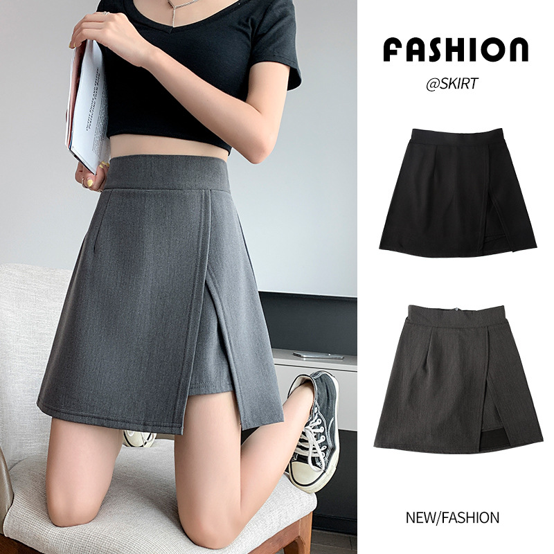 Skirt Chubby Pleated Summer Women's A- line Skirt Slimming Slight Chubby Split Skirt 2023 High Waist Large Size Black Hip